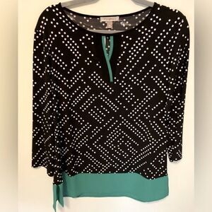 NWT Roz & Ali black green Polkadot tunic top Medium